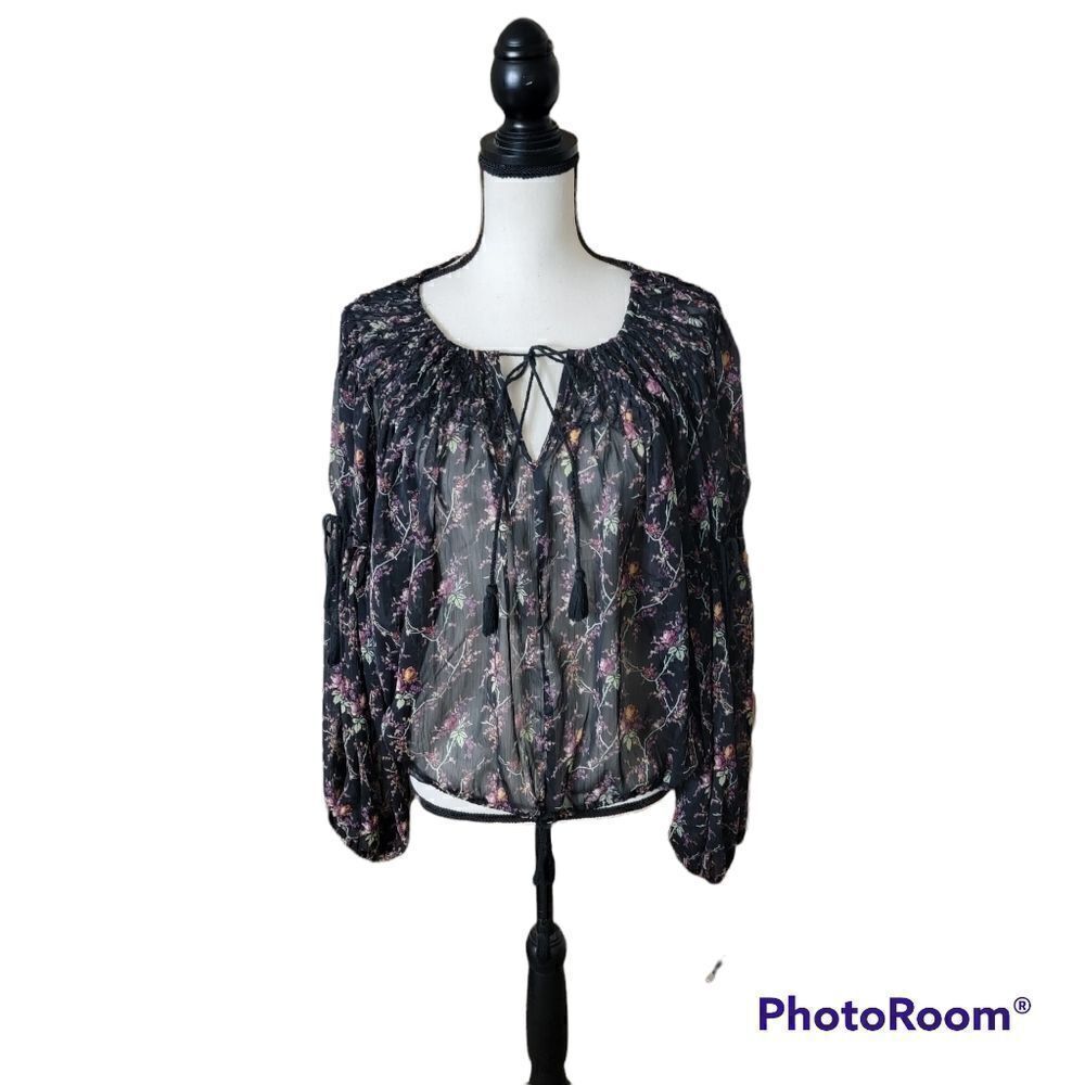 Denim & Supply Sheer Boho Top with Tassels. Size L.